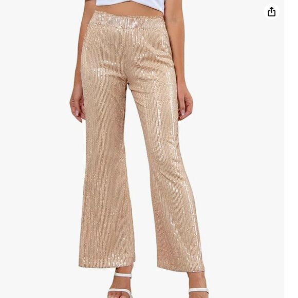Sequin High Waist Wide Leg Stretchy Pants - Picture 1 of 4